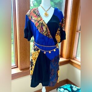 HD in Paris 💛 Anthropologie Patchwork Dress W/ GOLD COIN Double Chain Belt 💙